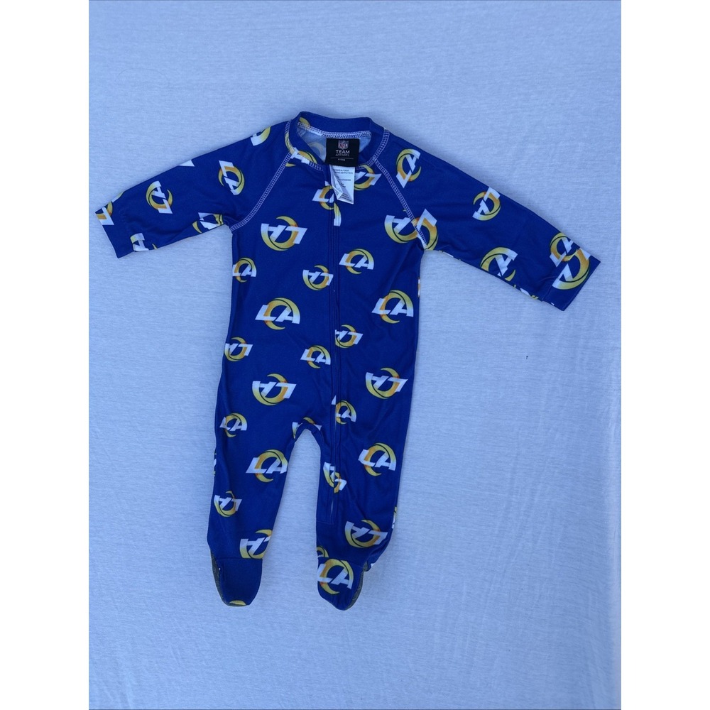 Los Angeles Rams Pajamas‎ Blue/Yellow Full Zip 3/4 Sleeve Sz 3-6M